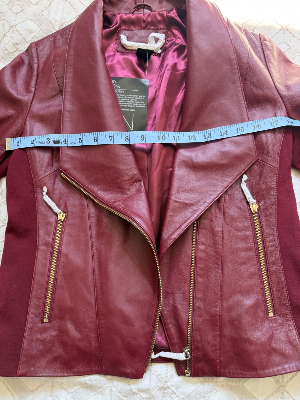 IMAN Wine Red Leather Moto Jacket with Knit Sides - Picture 7 of 12